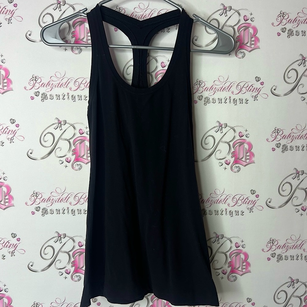 Lululemon tank top logo on back stretchy Black Racerback Tank Top